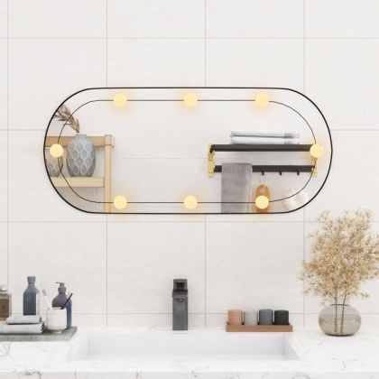 Стенно огледало с LED лампи 35x80 см стъкло овално