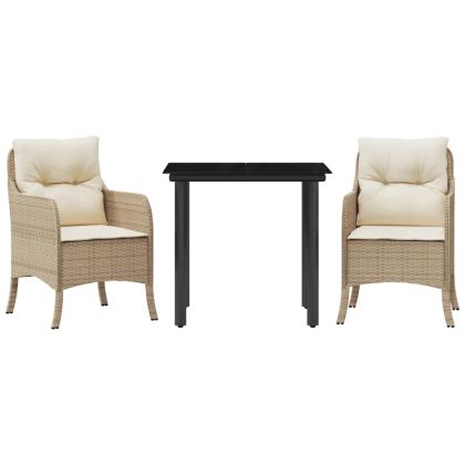 Градински комплект с възглавници, 3 части, бежов, полиратан