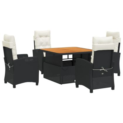 Градински трапезен комплект възглавници 5 части черен полиратан