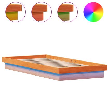 LED рамка за легло восъчнокафяв 100x200 см борово дърво масив