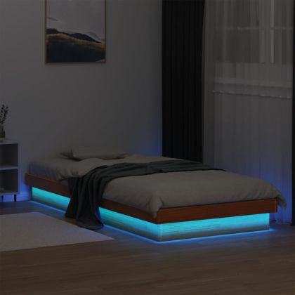 LED рамка за легло восъчнокафяв 100x200 см борово дърво масив