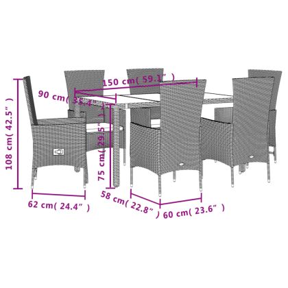 Градински комплект с възглавници, 7 части, бежов полиратан