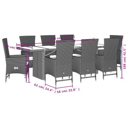 Градински комплект с възглавници, 9 части, бежов полиратан