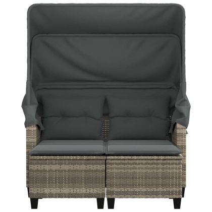 2-местен външен диван с навес и табуретки светлосив полиратан