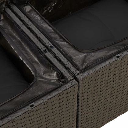 Градински комплект с възглавници, 5 части, черен полиратан