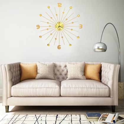 Стенен часовник, метал, 70 см, златист