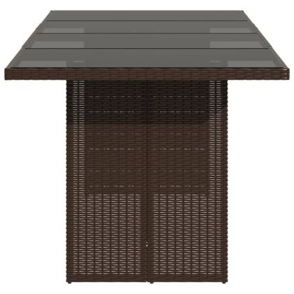 Градинска маса със стъклен плот кафява 190x80x74 см полиратан