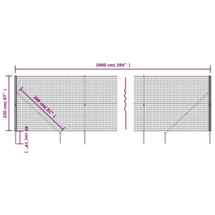 Ограда от телена мрежа с шипове, зелена, 2,2x10 м