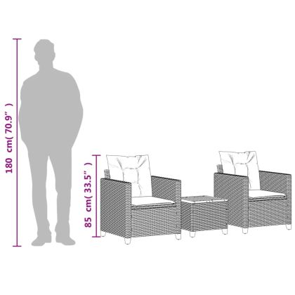 Бистро комплект с възглавници 3 части черен полиратан и акация