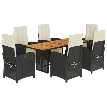 Градински трапезен комплект 7 части възглавници черен полиратан