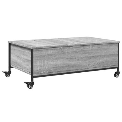 Маса за кафе с колелца сив сонома 91x55x34 см инженерно дърво