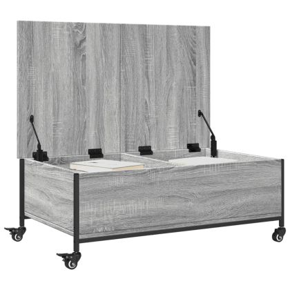 Маса за кафе с колелца сив сонома 91x55x34 см инженерно дърво