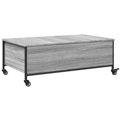 Маса за кафе с колелца сив сонома 91x55x34 см инженерно дърво