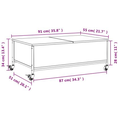 Маса за кафе с колелца сив сонома 91x55x34 см инженерно дърво