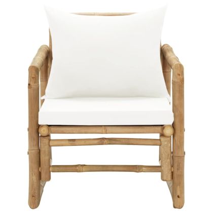 Градински столове с възглавници, 2 бр, полиратан, бамбук