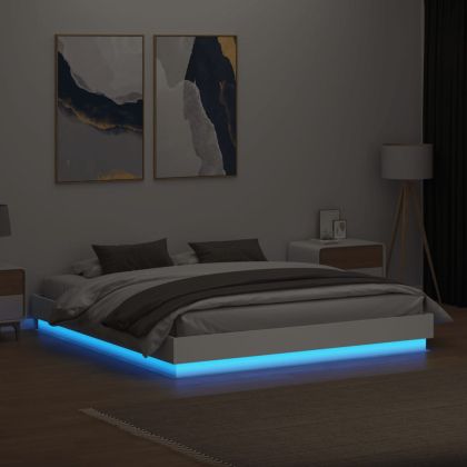 Рамка за легло с LED осветление, бяла, 180x200 см