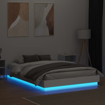 Рамка за легло с LED осветление, бяла, 160x200 см