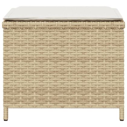 Външни табуретки с възглавници 4 бр бежови 41x41x36см полиратан