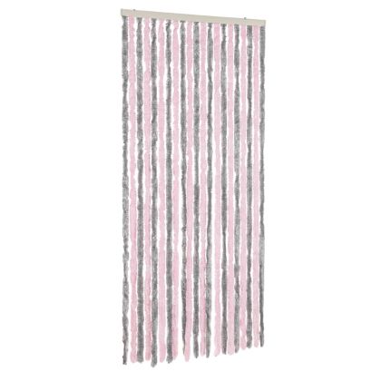Ресни за врата против мухи, сиво и розово, 100x220 см, шенил