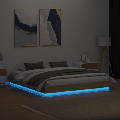 Рамка за легло с LED осветление, дъб сонома, 200x200 см