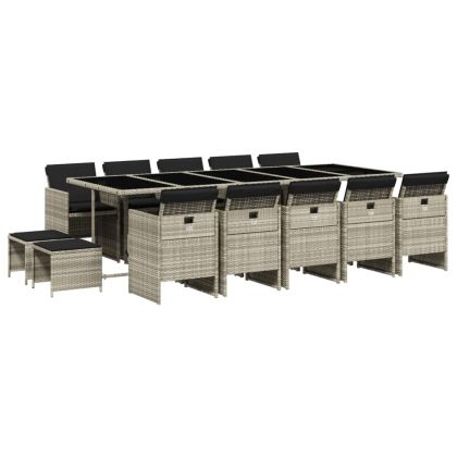 Градински комплект с възглавници 15 части полиратан светлосив