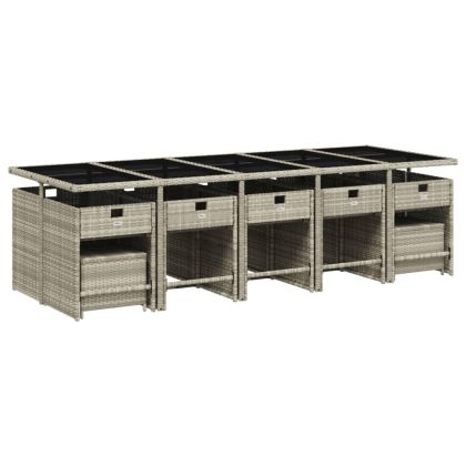 Градински комплект с възглавници 15 части полиратан светлосив