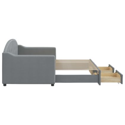 Канапе с изтеглящо легло и чекмеджета светлосиво 80x200 см плат