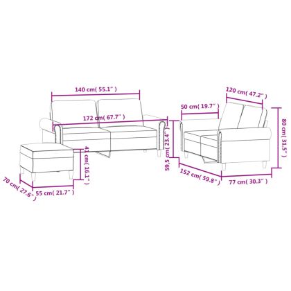 Комплект дивани от 3 части с възглавници, тъмносив, кадифе