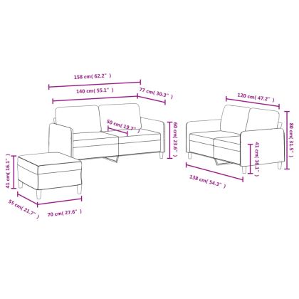 Комплект дивани от 3 части, тъмносиво, кадифе