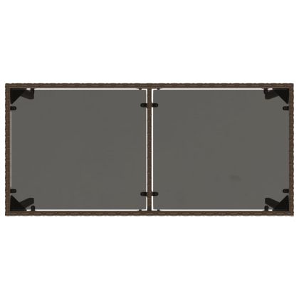 Градинска маса със стъклен плот кафява 115x54x74 см полиратан