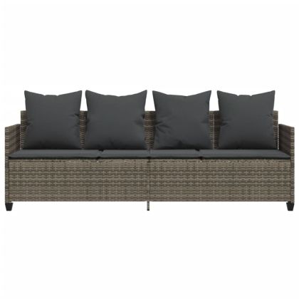 Шезлонг с възглавници, сив, полиратан