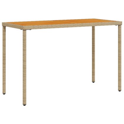 Градинска маса с плот от акация, бежово, 115x54x74см, полиратан
