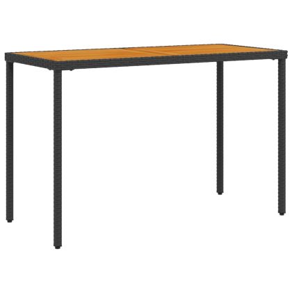 Градинска маса с плот от акация, черно, 115x54x74 см, полиратан