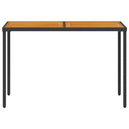Градинска маса с плот от акация, черно, 115x54x74 см, полиратан