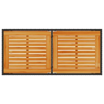 Градинска маса с плот от акация, черно, 115x54x74 см, полиратан