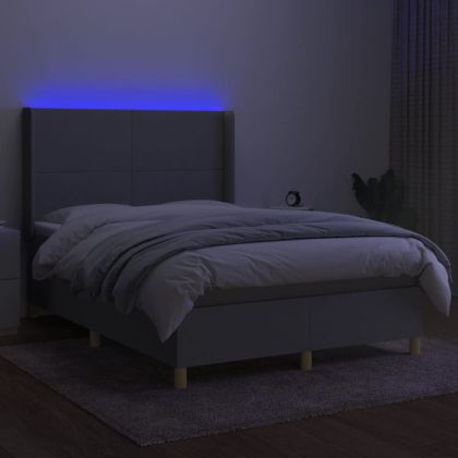 Боксспринг легло с матрак и LED, светлосиво, 140x190 см, плат