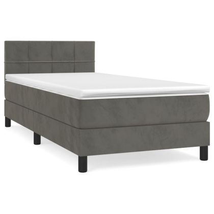 Боксспринг легло с матрак, тъмносив, 90x190 см, кадифе