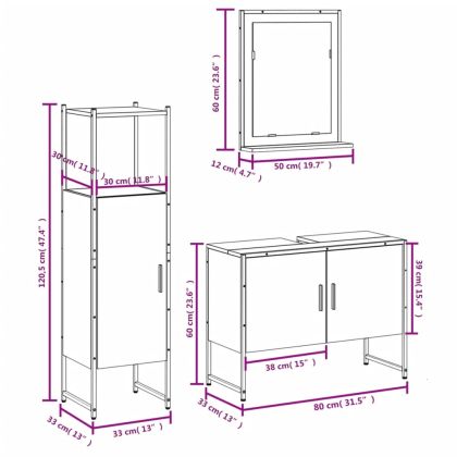 Комплект шкафове за баня от 3 части инженерно дърво Опушен дъб