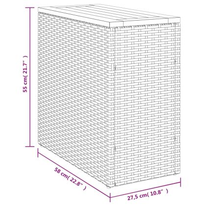 Градинска маса с дървен плот сива 58x27,5x55 см полиратан