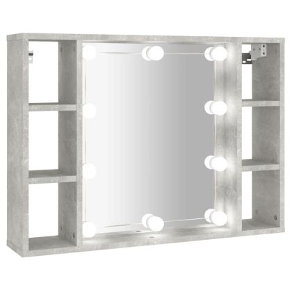 Огледален шкаф с LED, бетонно сив, 76x15x55 см