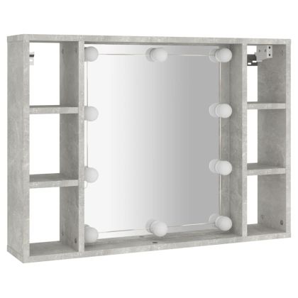 Огледален шкаф с LED, бетонно сив, 76x15x55 см