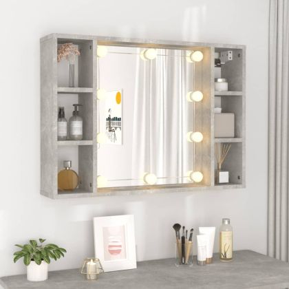 Огледален шкаф с LED, бетонно сив, 76x15x55 см