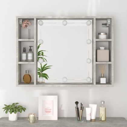 Огледален шкаф с LED, бетонно сив, 76x15x55 см