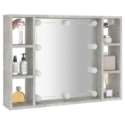 Огледален шкаф с LED, бетонно сив, 76x15x55 см
