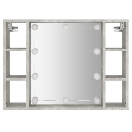 Огледален шкаф с LED, бетонно сив, 76x15x55 см