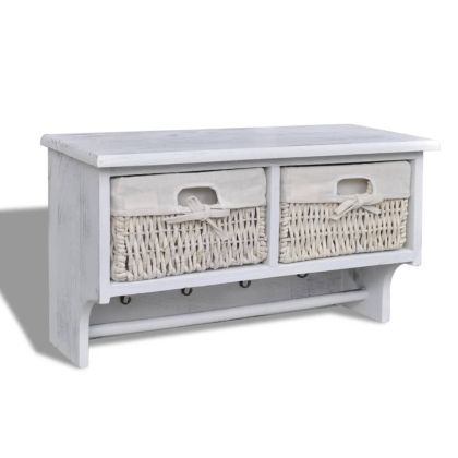 Стенен рафт, бял, 60x23,5x33 см, дърво от пауловния