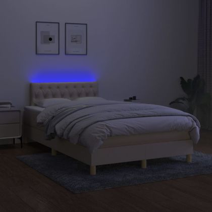 Боксспринг легло с матрак и LED, кремаво, 120x200 см, плат