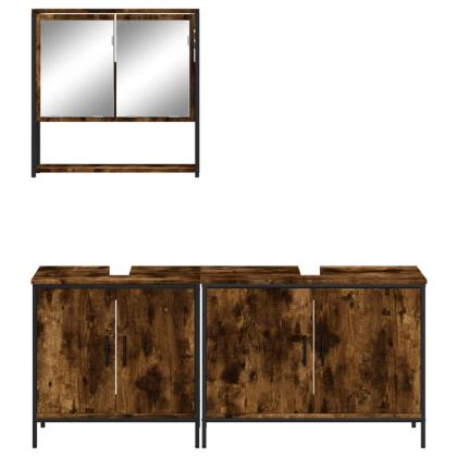 Комплект мебели за баня от 3 части, опушен дъб, инженерно дърво