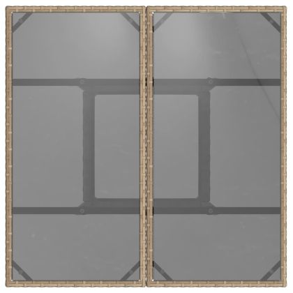 Градинска маса със стъклен плот бежова 80x80x75 см полиратан