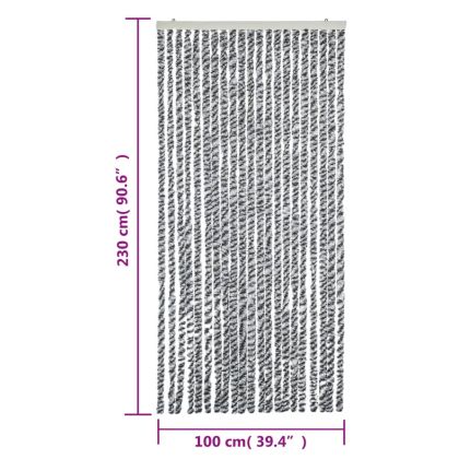 Ресни за врата против мухи, черно и бяло, 100x230 см, шенил